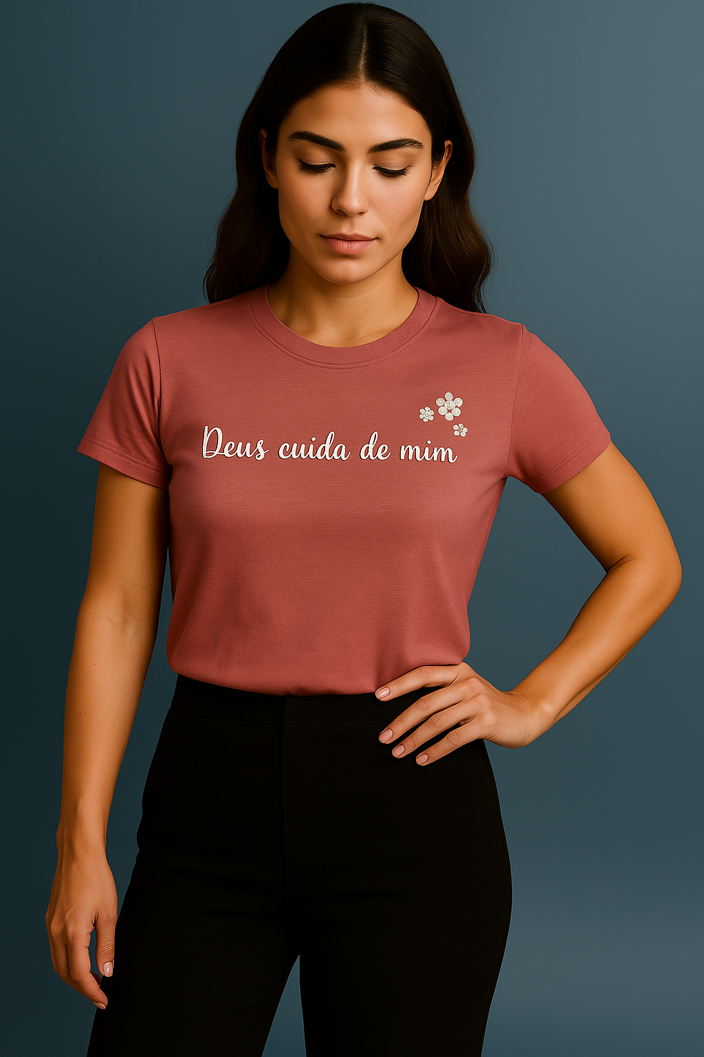 Camisa Deus Cuida Salmão